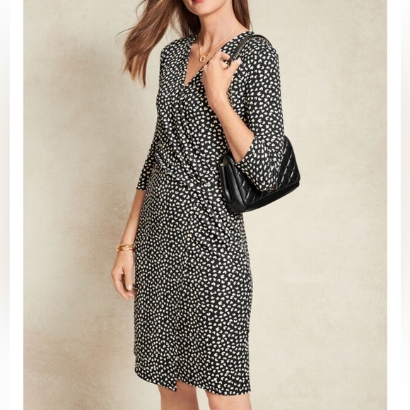 Talbots HEART PRINT FAUX WRAP JERSEY DRESS Sz P NWOT Valentine - Picture 1 of 6